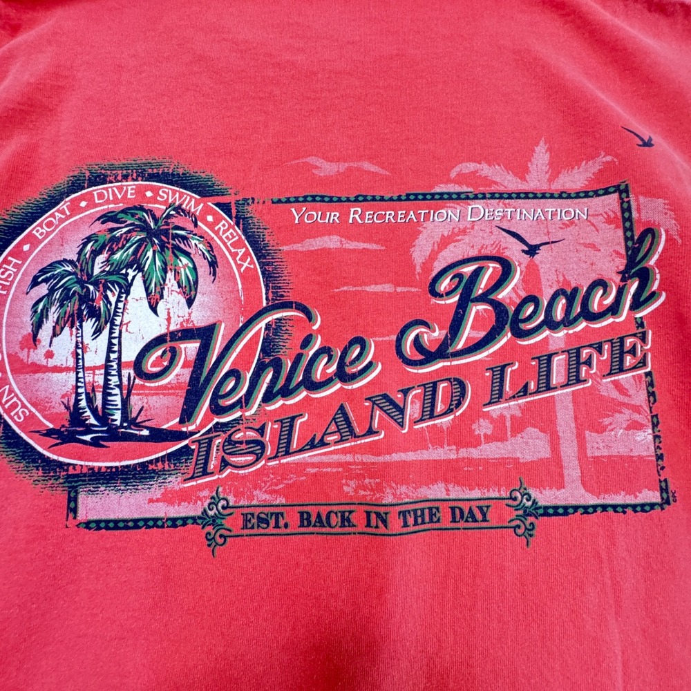 Comfort Colors Mens Venice Beach Island Life Graphic T-Shirt Coral Orange Medium